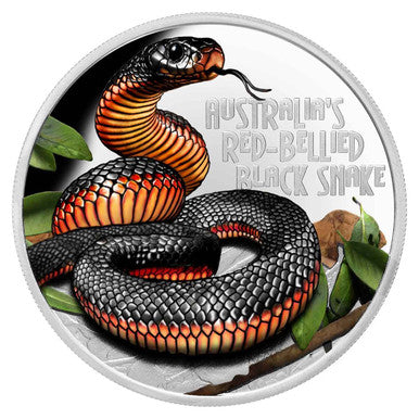 Tuvalu 2022 $1 Deadly and Dangerous Red-Bellied Black Snake 1oz Silver Coloured Proof Coin