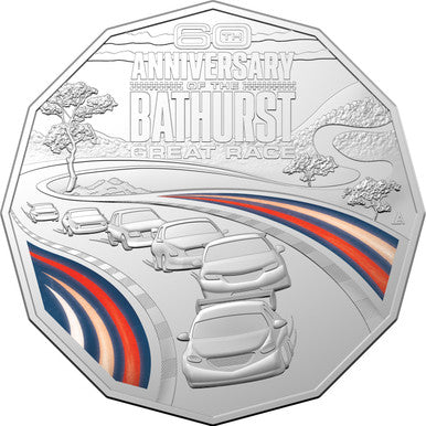 2023 50c 60th Anniversary of the Bathurst 1000 Coloured Uncirculated Coin