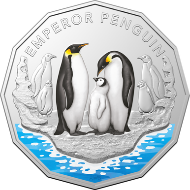 2023 50c Australian Antarctic Territory Emperor Penguin Coloured Uncirculated Coin