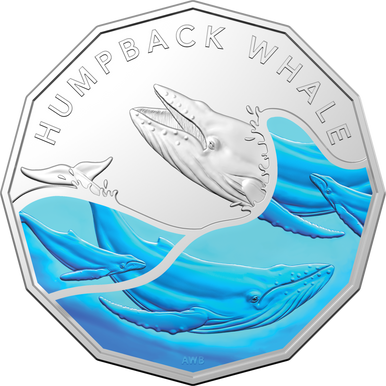 2023 50c Australian Antarctic Territory Humpback Whale Coloured Uncirculated Coin