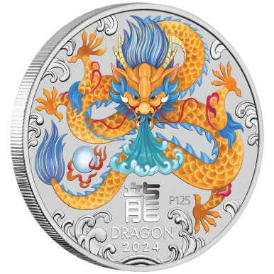 2024 $1 Lunar Year of The Dragon 1oz Silver Coloured Uncirculated Coin