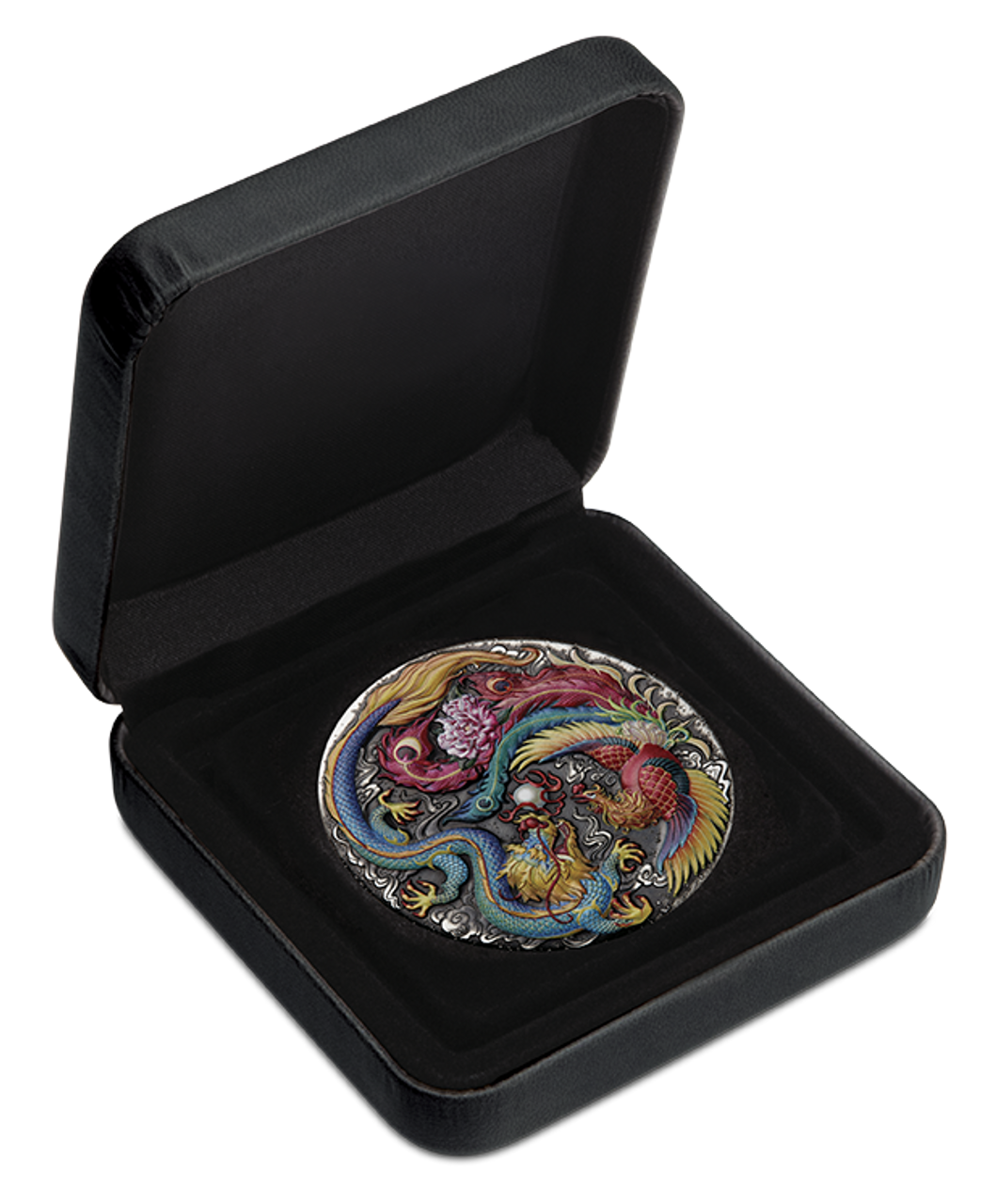 Tuvalu 2024 $5 Chinese Mythical Creatures Dragon & Phoenix 5oz Silver Coloured Antiqued Coin