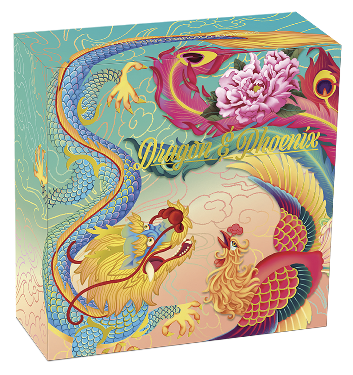 Tuvalu 2024 $5 Chinese Mythical Creatures Dragon & Phoenix 5oz Silver Coloured Antiqued Coin