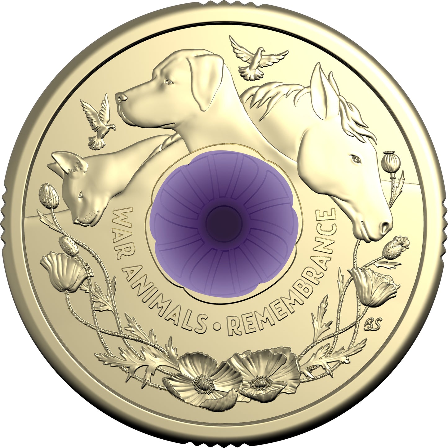 2024 $2 War Animals Remembrance Purple Poppy Coloured Al-Bronze Uncirculated Coin