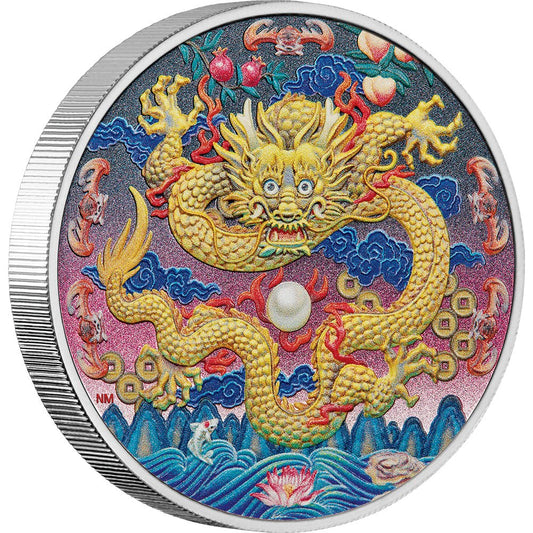 Tuvalu 2025 $3 Imperial Golden Dragon 3oz Silver Coloured Proof Coin