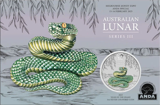 2025 $1 ANDA Melbourne Lunar Year of The Snake 1oz Silver Coloured Uncirculated Coin