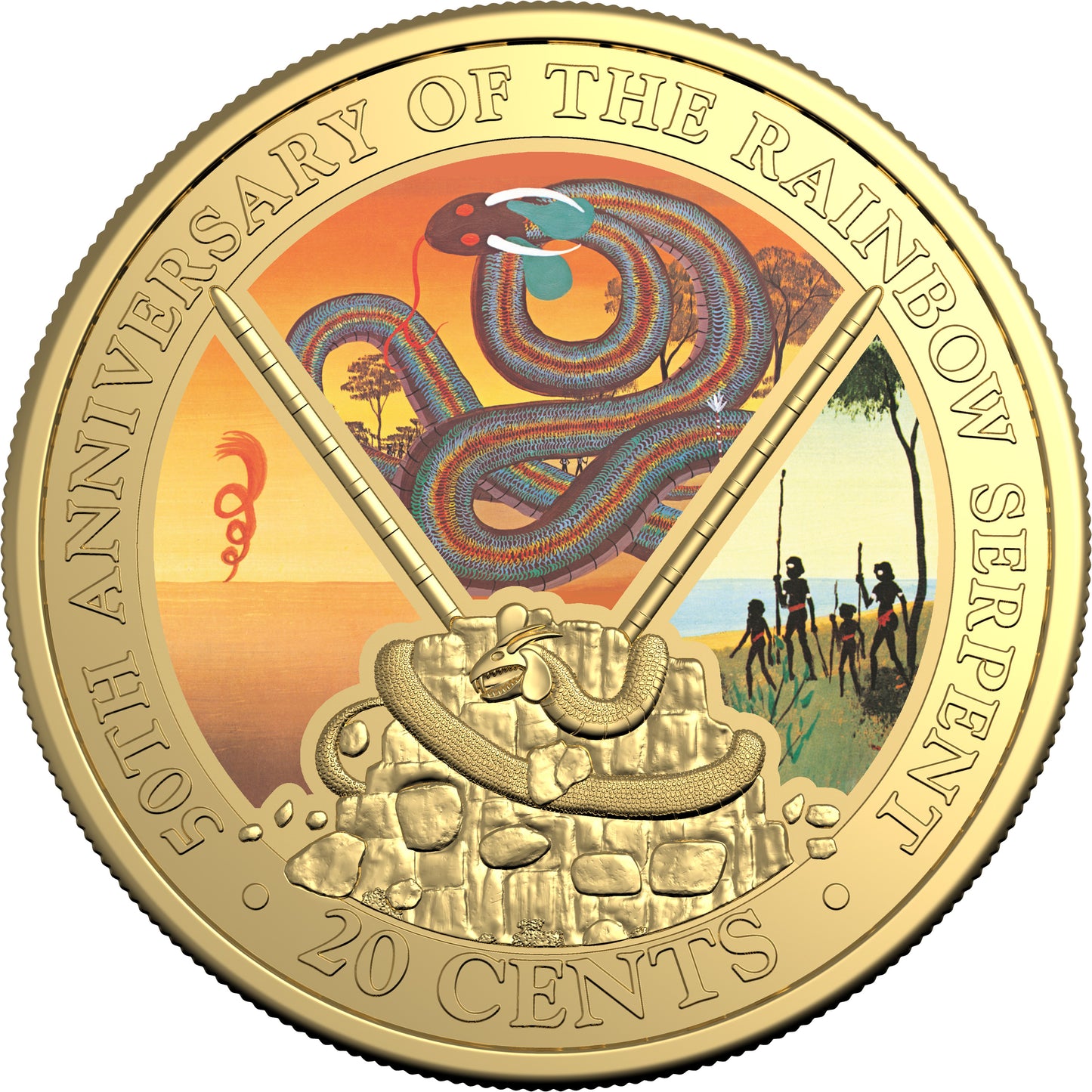 2025 20c 50th Anniversary of The Rainbow Serpent Gold Plated Coloured Uncirculated Coin and Book Set Deluxe Edition