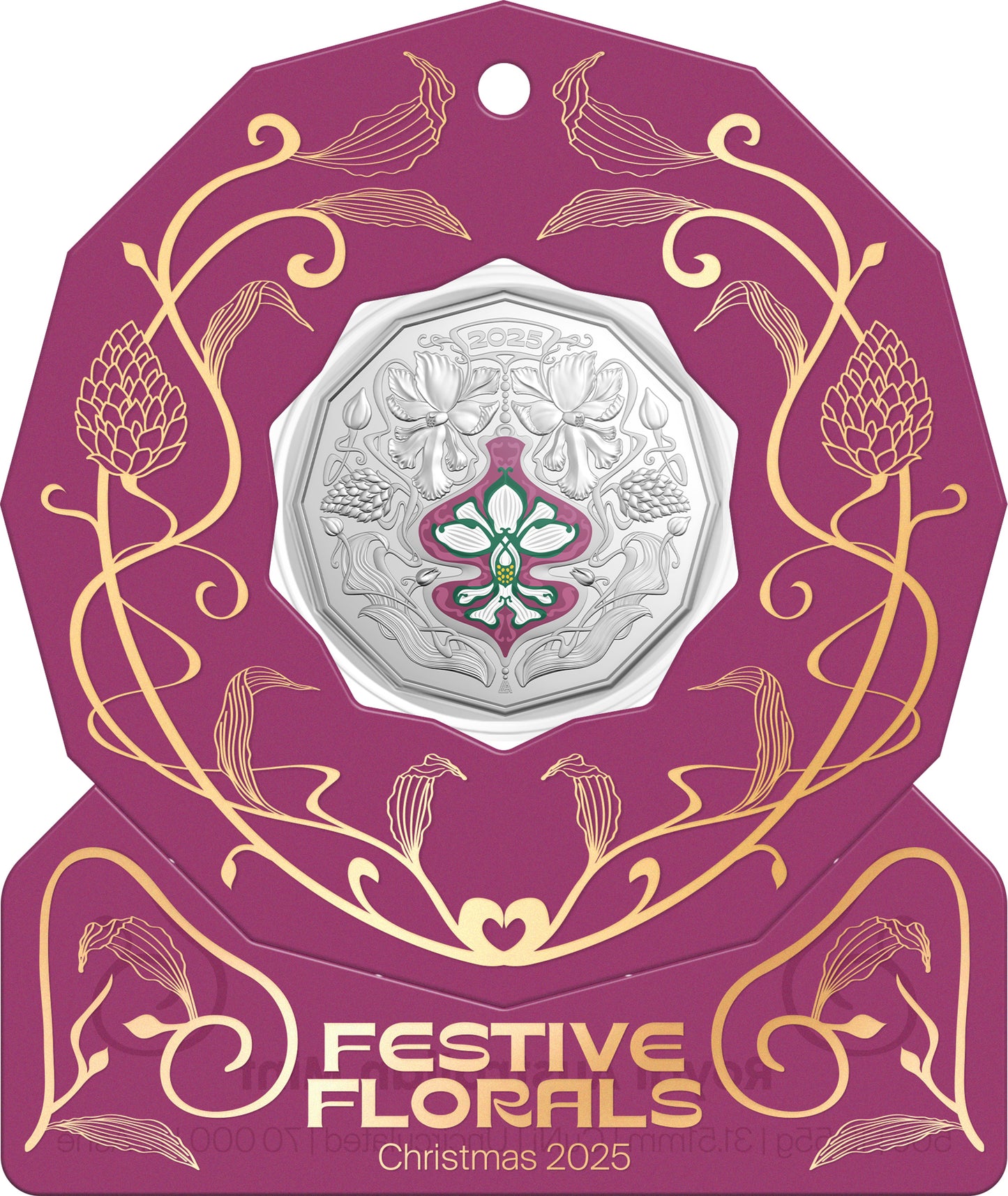 2025 50c Christmas Festive Florals Coloured Uncirculated Coin