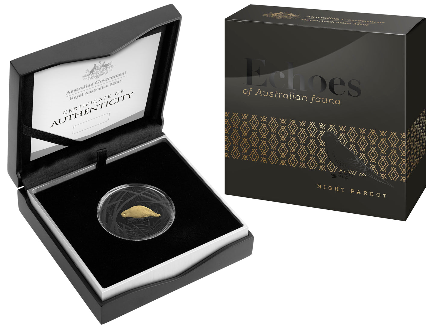 2019 $5 Echoes of Australian Fauna Night Parrot Selectively Gold Plated 1oz Silver Proof Coin