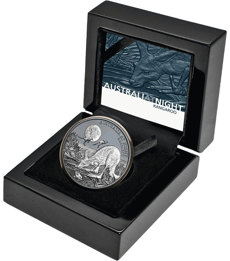 Niue 2019 $1 Australia at Night Kangaroo 1oz Silver Black Proof Coin