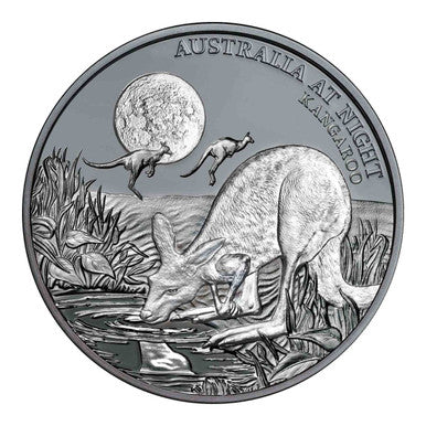 Niue 2019 $1 Australia at Night Kangaroo 1oz Silver Black Proof Coin