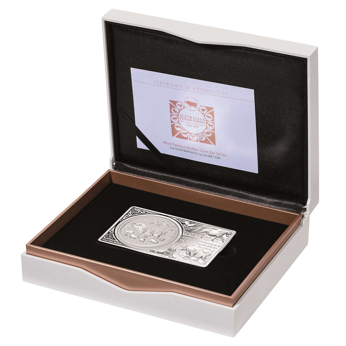 2019 $1 20th Anniversary of The Australian Lunar Series Year of The Pig 3oz Silver Coin & Bar Set