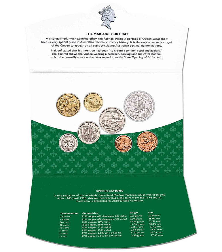 Queen Elizabeth II Raphael Maklouf Portrait 1985-1998 Uncirculated 8 Coin Set