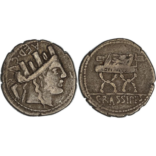 Roman Republic, P. Furius Crassipes, Silver Denarius, 84 BC, gF-nVF