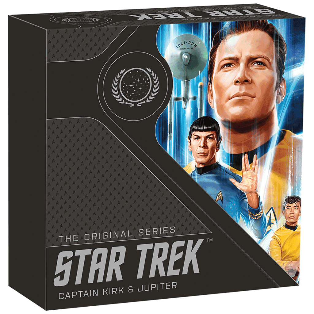 Tuvalu 2019 $1 Star Trek Captain Kirk and Jupiter 1oz Silver Coloured Proof Coin
