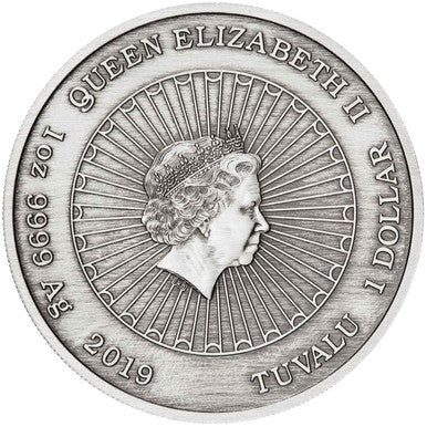 Tuvalu 2019 $1 Laughing Buddha 1oz Silver Antiqued Coin