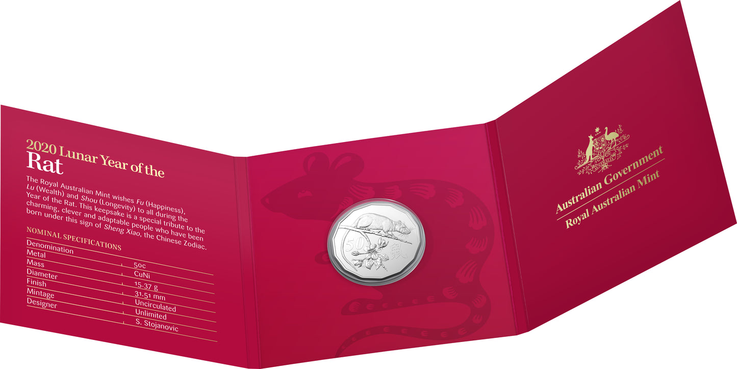 2020 50c Tetra Decagon Year of The Rat Uncirculated Coin