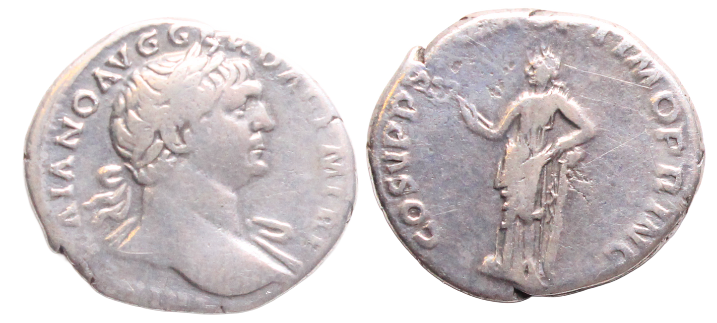 Roman Empire, Trajan 98-117AD Silver Denarius Fine