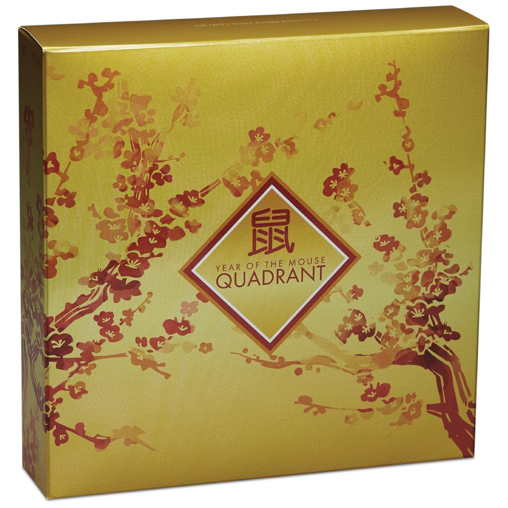 Tuvalu 2020 $1 Lunar Year of The Mouse 1oz Silver Coloured Proof 4 Coin Quadrant Set