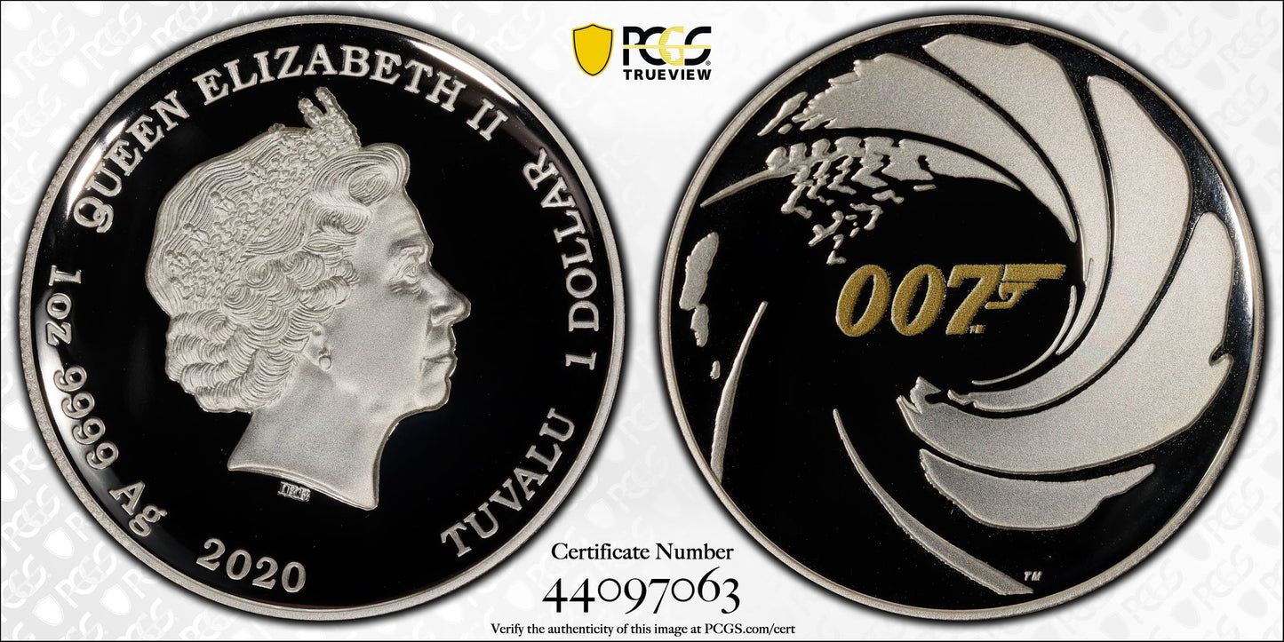 Tuvalu 2020 $1 James Bond 007 1oz Silver High Relief Proof Coin PCGS PR70DCAM