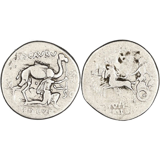 Roman Republic, M. Aemilius Scaurus & P. Plautius Hypsaeus, Silver Denarius, 58 BC, gF