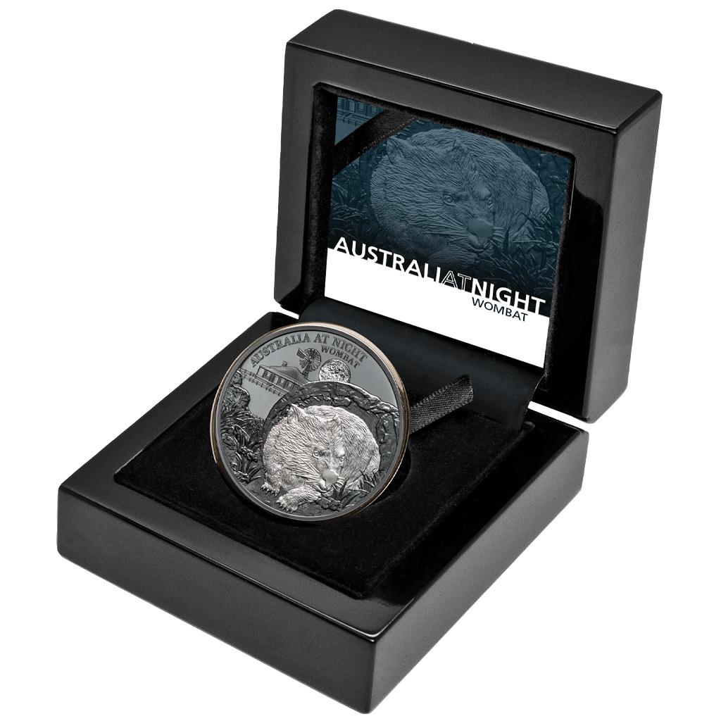 Niue 2021 $1 Australia at Night Wombat 1oz Silver Black Proof Coin