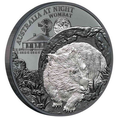 Niue 2020 $1 Australia at Night Wombat 1oz Silver Black Proof Coin
