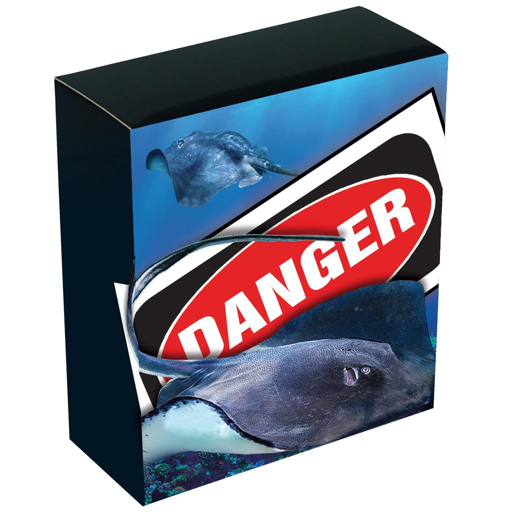 Tuvalu 2021 $1 Deadly and Dangerous Stingray 1oz Silver Coloured Proof Coin