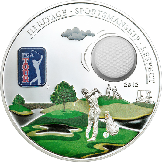 Cook Islands 2012 $5 PGA Tour Golf Ball Silver Proof Coin with Compound Marble Insert