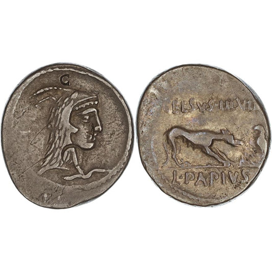Roman Republic, Imperatorial Period, L. Papius L.f. Celsus, Silver Denarius, 45 BC, gF