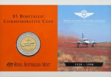 1998 $5 70 Years of Royal Flying Doctors Uncirculated Coin with Phonecard