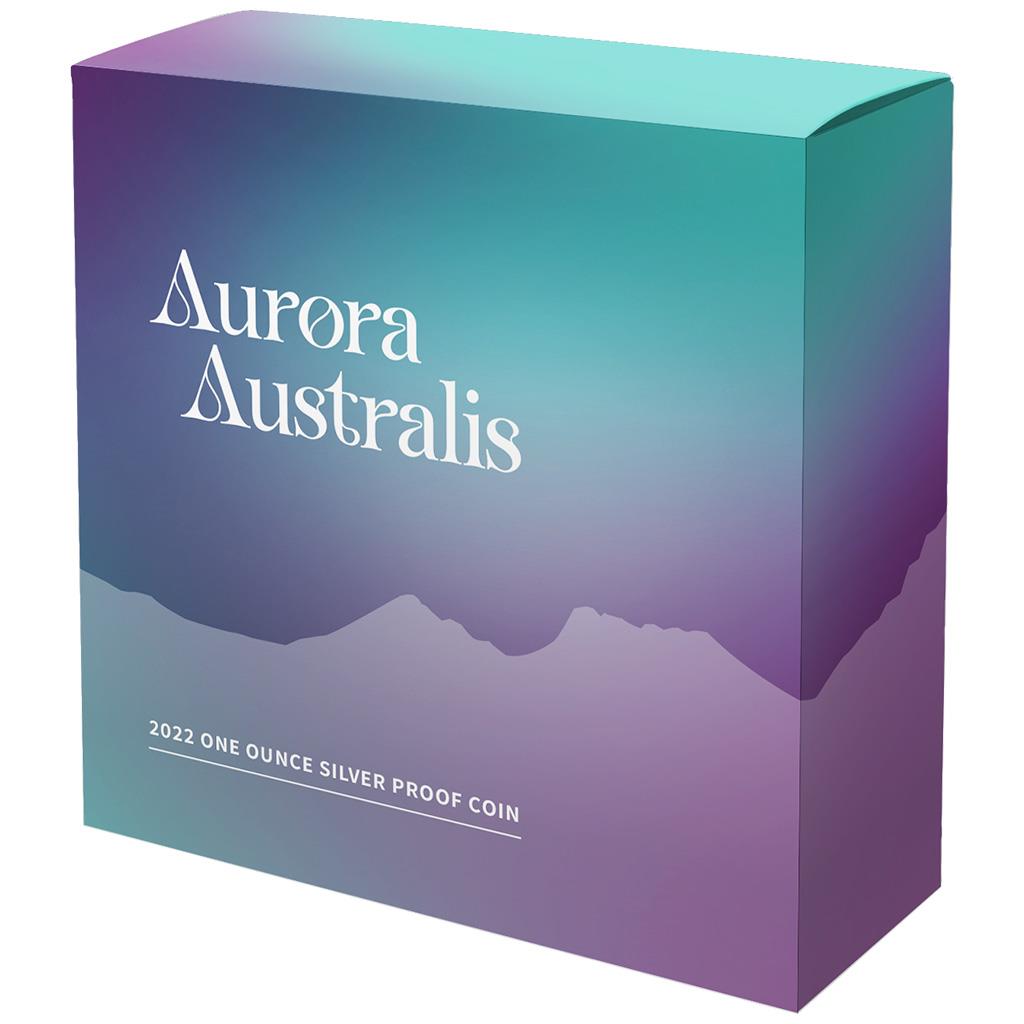 Tuvalu 2022 $1 Aurora Australis 1oz Silver Coloured Proof Coin