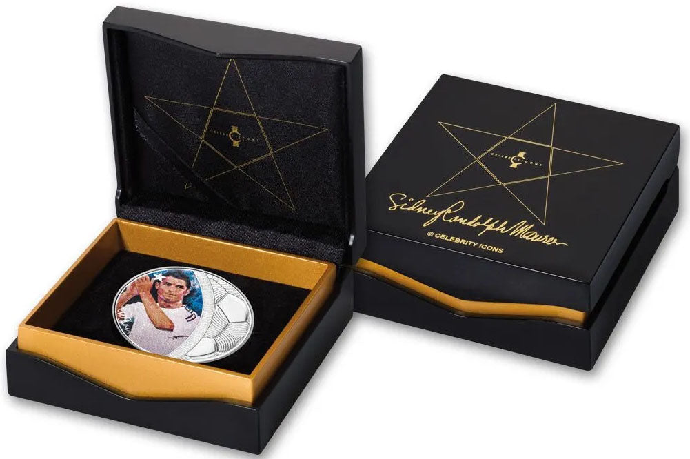 Solomon Islands 2018 $5 Legends of Sports by Sidney Maurer Cristiano Ronaldo 1oz Silver Coloured Proof Coin
