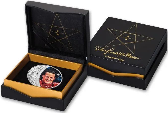 Solomon Islands 2018 $5 Legends of Sports by Sidney Maurer Michael Schumacher 1oz Silver Coloured Proof Coin