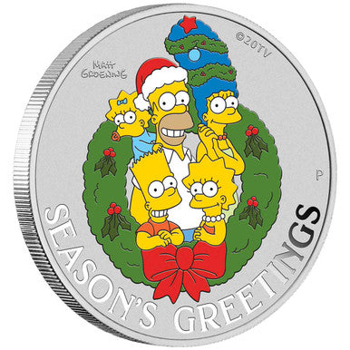 The Simpsons Seasons Greetings 2022 $1 1oz Silver Coloured Coin in Card