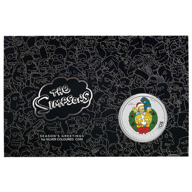 The Simpsons Seasons Greetings 2022 $1 1oz Silver Coloured Coin in Card