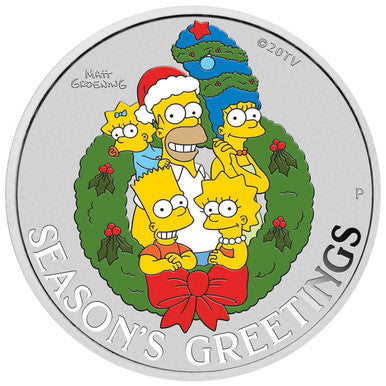 The Simpsons Seasons Greetings 2022 $1 1oz Silver Coloured Coin in Card