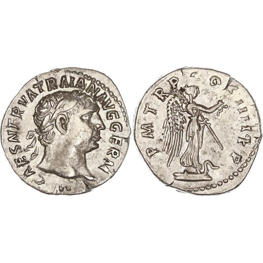 Roman Empire, Trajan, Silver Denarius, 102 AD, VF-gV