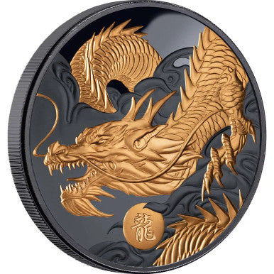 Niue 2024 $1 Lunar Dragon Selectively Gold Plated 1oz Silver Black Proof Coin