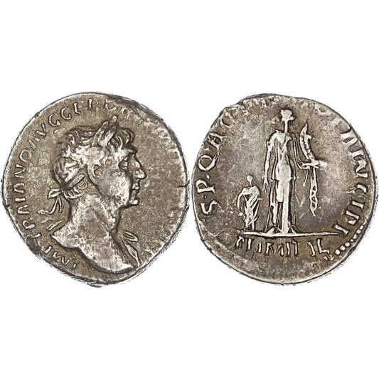 Roman Empire, Trajan, Silver Denarius, 112-113 AD, gF-aVF