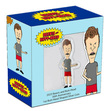 Niue 2023 $2 Beavis and Butt-Head 30th Anniversary Butt-Head Shaped 1oz Silver Coloured Coin