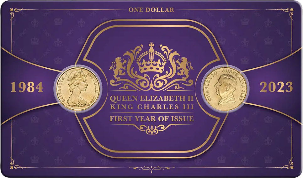 1984 First Elizabeth II $1 & 2023 First Charles III $1 Al-Bronze Uncirculated 2 Coin Set