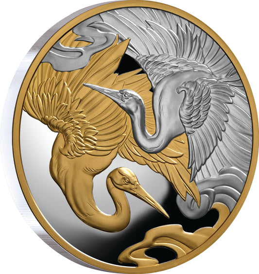 Niue 2025 $1 Cranes Harmony & Longevity Selectively Gold Plated 1oz Silver Proof Coin
