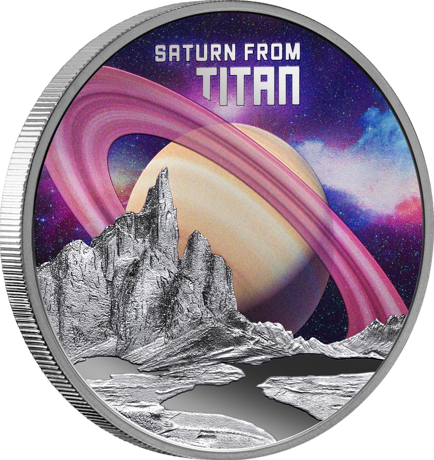 Niue 2025 $1 Saturn From Titan 1oz Silver Coloured Proof Coin