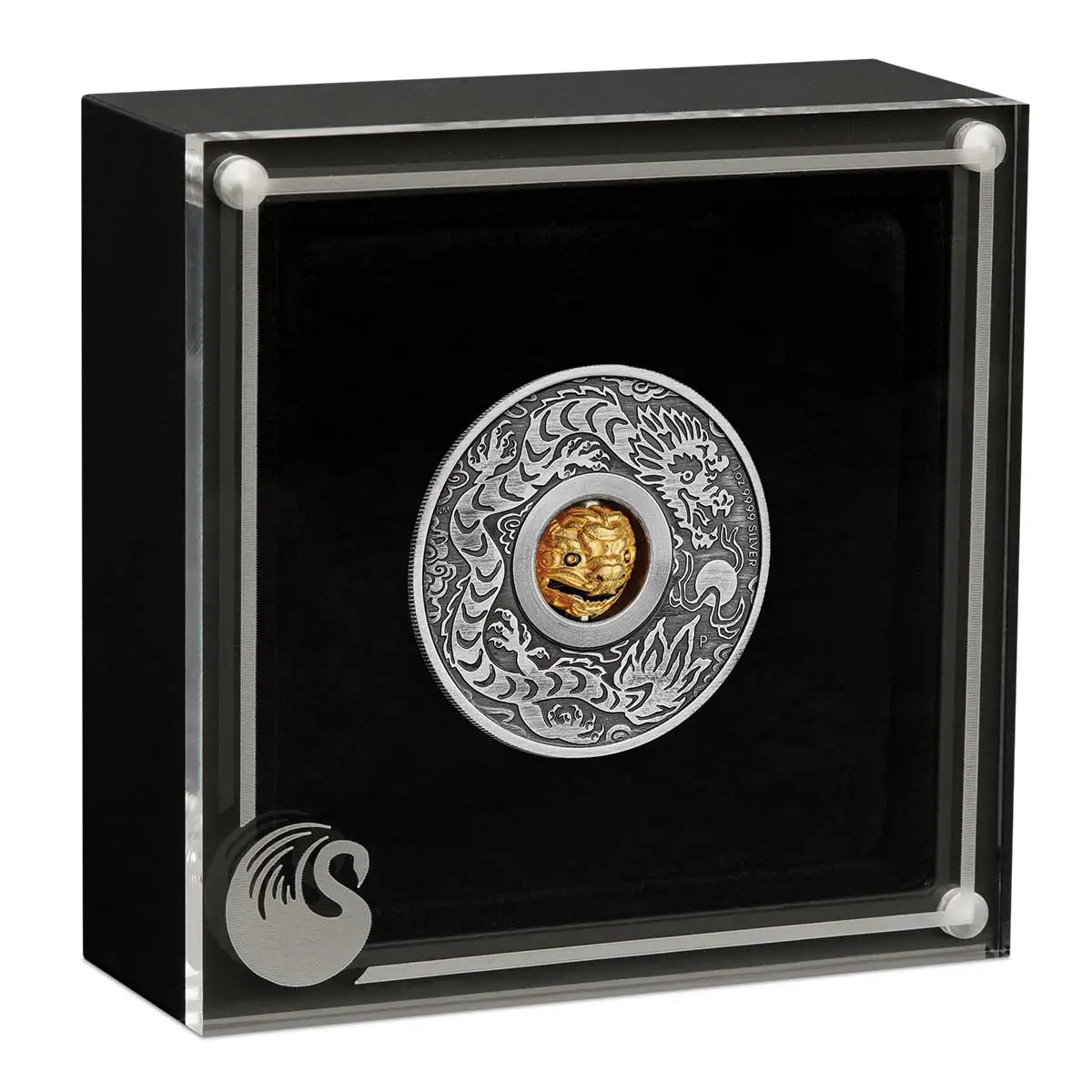Tuvalu 2024 $1 Lunar Year of The Dragon Rotating Charm 1oz Silver Antiqued Coin
