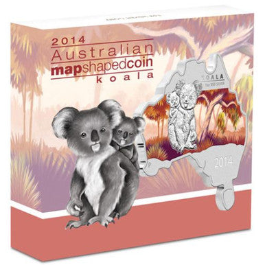2014 $1 Australian Map Shaped Koala 1oz Silver Coin