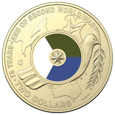 2020 $2 End of The Second World War 75th Anniversary 'C' Mintmark Coloured Uncirculated Coin
