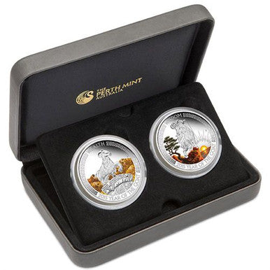Tuvalu 2015 $1 Lunar Good Fortune Year of The Goat Wealth & Wisdom 1oz Silver Proof 2 Coin Set