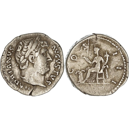 Roman Empire, Hadrian, Silver Denarius, 125-128AD, nVF