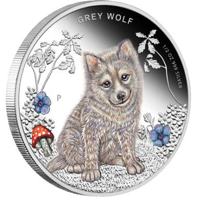 Tuvalu 2013 50c Forest Babies Grey Wolf 1/2oz Silver Coloured Proof Coin